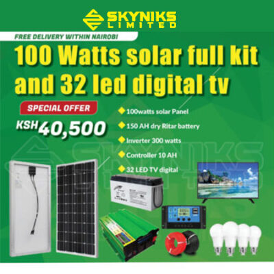 100 Watts solar full kit and 32 led digital tv