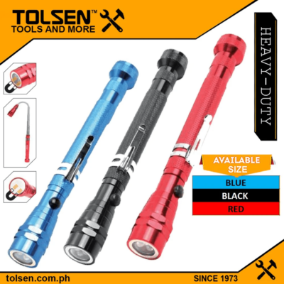 Tolsen Aluminum 3-LED Telescopic Pick Up Tool with 2 Magnet (Blue | Red | Black)
