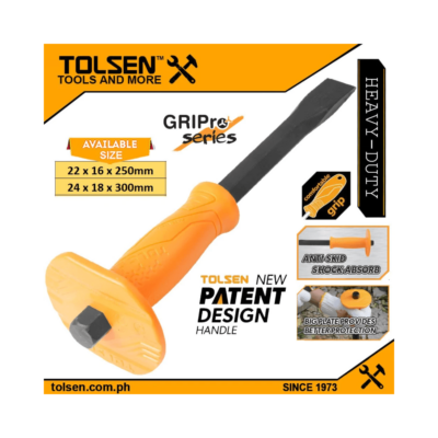 Tolsen Big Plate Flat Ended Cold Chisel (22x16x250mm | 24x18x300mm) Soft Handguard