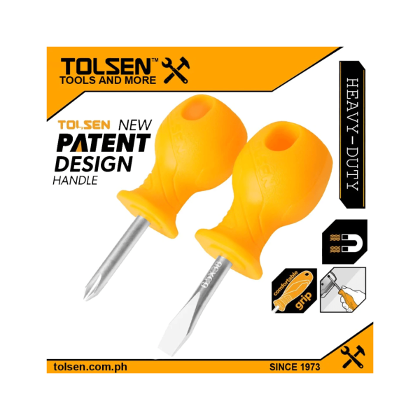 Tolsen 2pcs Stubby Screwdriver Set (PH2*38mm | 6.5*38mm) Anti Slip Function