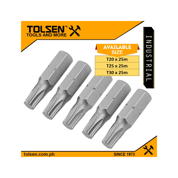 Tolsen Industrial 5pcs Torx Screwdriver Bits Set (T20 | T25 | T30) S2 Industrial Steel