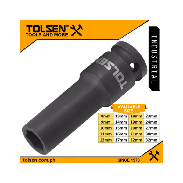 Tolsen Industrial Deep Impact Socket Wrench (8 to 32mm) CrMo For Air, Electric or Manual