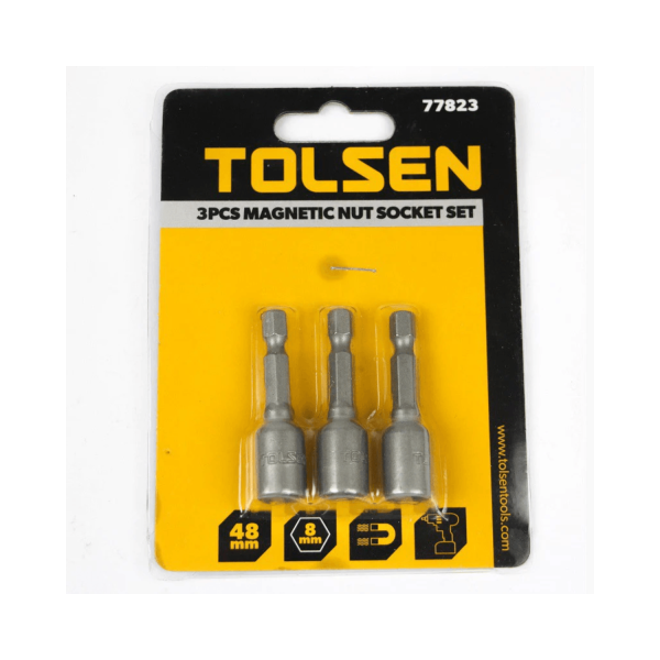 Tolsen 3pcs Magnetic Nut Socket Set (Length 8mm) Tek Screw Bits 77823 - Image 3