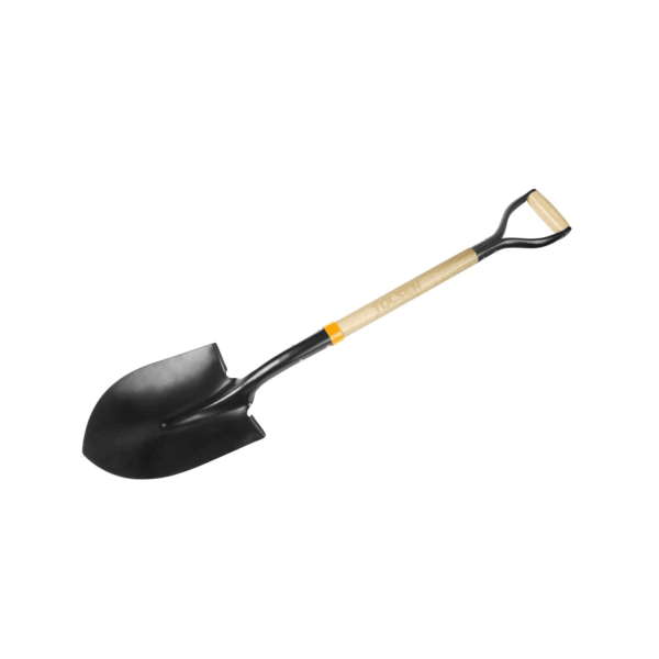 STEEL SHOVEL IN WOODEN HOLE HANDLE