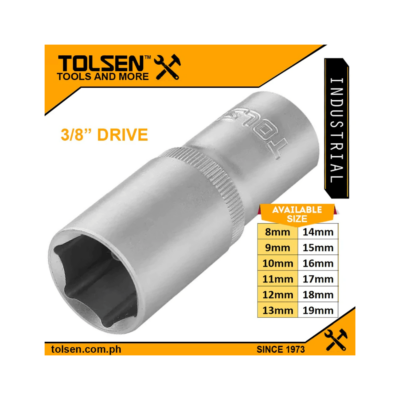 Tolsen Industrial Grade Deep Socket Wrench 3/8″ Drive (8mm to 19mm) Cr-V