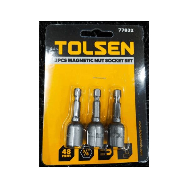 Tolsen 3pcs Magnetic Nut Socket Set (3/8") Tek Screw Bits 77832 - Image 2