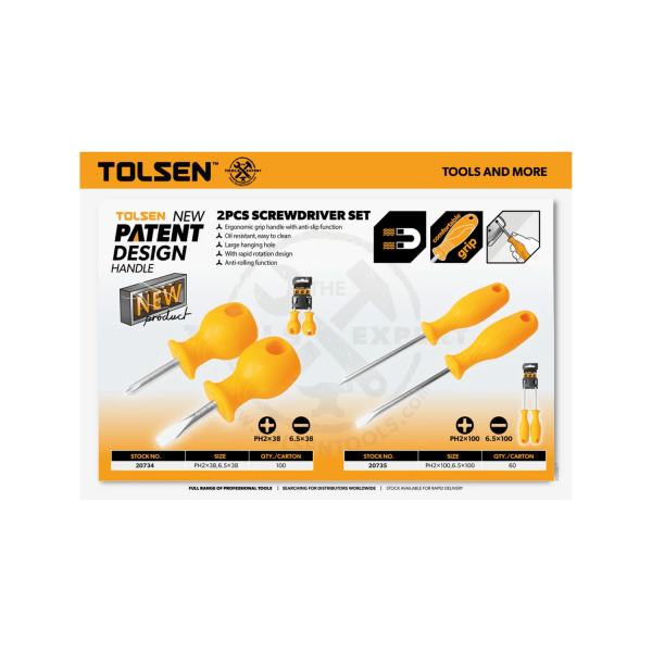 Tolsen 2pcs Screwdriver Set (PH2x100mm | 6.5x100mm) Anti Slip Function - Image 2