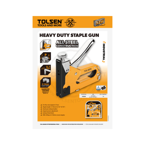 Tolsen Industrial All Steel Staple Gun Tacker (4-14mm, 5/32"-9/16") 43020 - Image 2