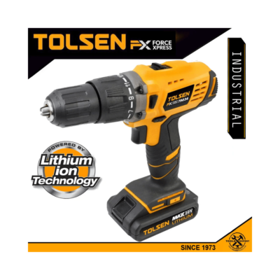 Tolsen Industrial LI-ION Cordless Impact Function Drill w/ 2 Battery, Hard Case (20V) GS & TUV Approved 79034