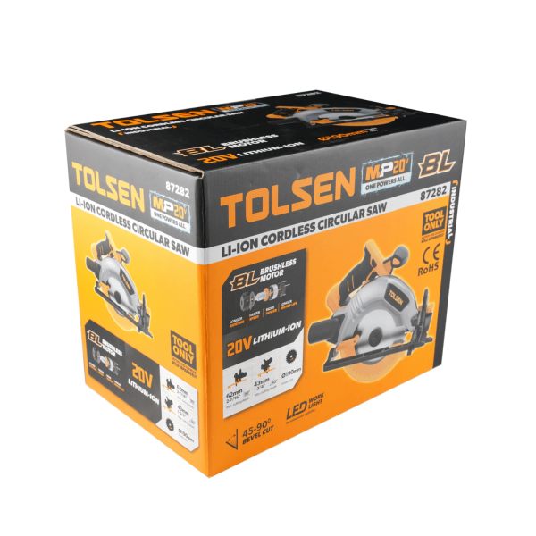 Tolsen LI-ION Brushless Cordless Circular Saw 190mm (All in One 20V Battery) CE Approved 87282 - Image 2