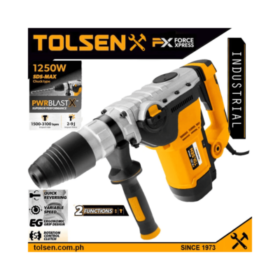 Tolsen Industrial SDS-MAX Rotary Hammer w/ 7pcs Accessories (1250Watts) PWRBLAST X