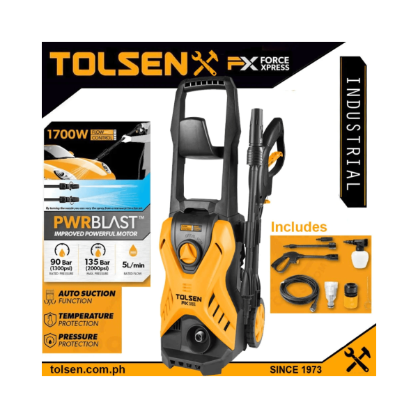 Tolsen High Pressure Washer 2000PSI w/ Self Priming Function (1700W) PWRBLAST 79589