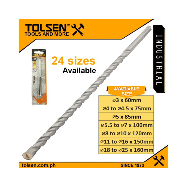 Tolsen Concrete Drill Bit (Ø3mm to 25mm | L60mm to 160mm) High Quality TCT Tip