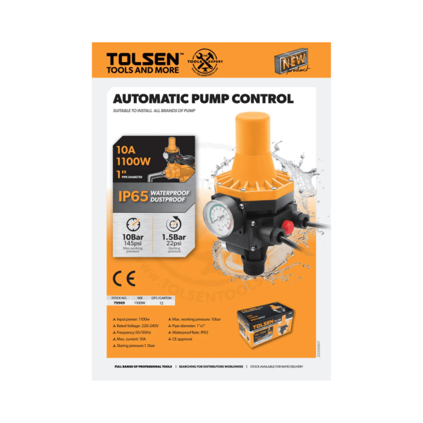 Tolsen Automatic Water Pump Control w/ Guage IP65 (10 Bar) 79969 - Image 2