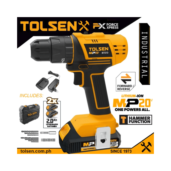 Tolsen LI-ION Cordless Impaact Drill 10mm w/ 2 Battery & Hard Case (All in One 20V Battery) CE Approved 87213