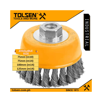 Tolsen Industrial Cup Twist Wire Brush with Nut (75mm | 100mm | 125mm – M10 | M14)