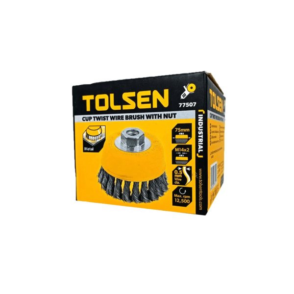 Tolsen Industrial Cup Twist Wire Brush with Nut (75mm | 100mm | 125mm - M10 | M14) - Image 4