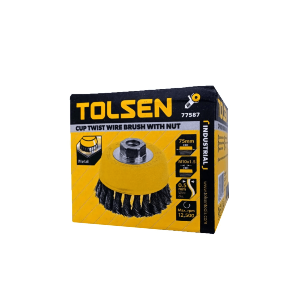 Tolsen Industrial Cup Twist Wire Brush with Nut (75mm | 100mm | 125mm - M10 | M14) - Image 3