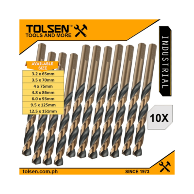 Tolsen 10pcs Black & Gold HSS Drill Bits (3.2 | 4 | 4.8 | 6 | 9.5 | 12.5mm) For Metal and Stainless Industrial Grade