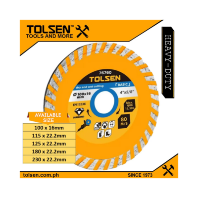 Tolsen Turbo Dry & Wet Diamond Cutting Disc (4″ | 4.5″ | 5″ | 7″ | 9″) Tile Cutting